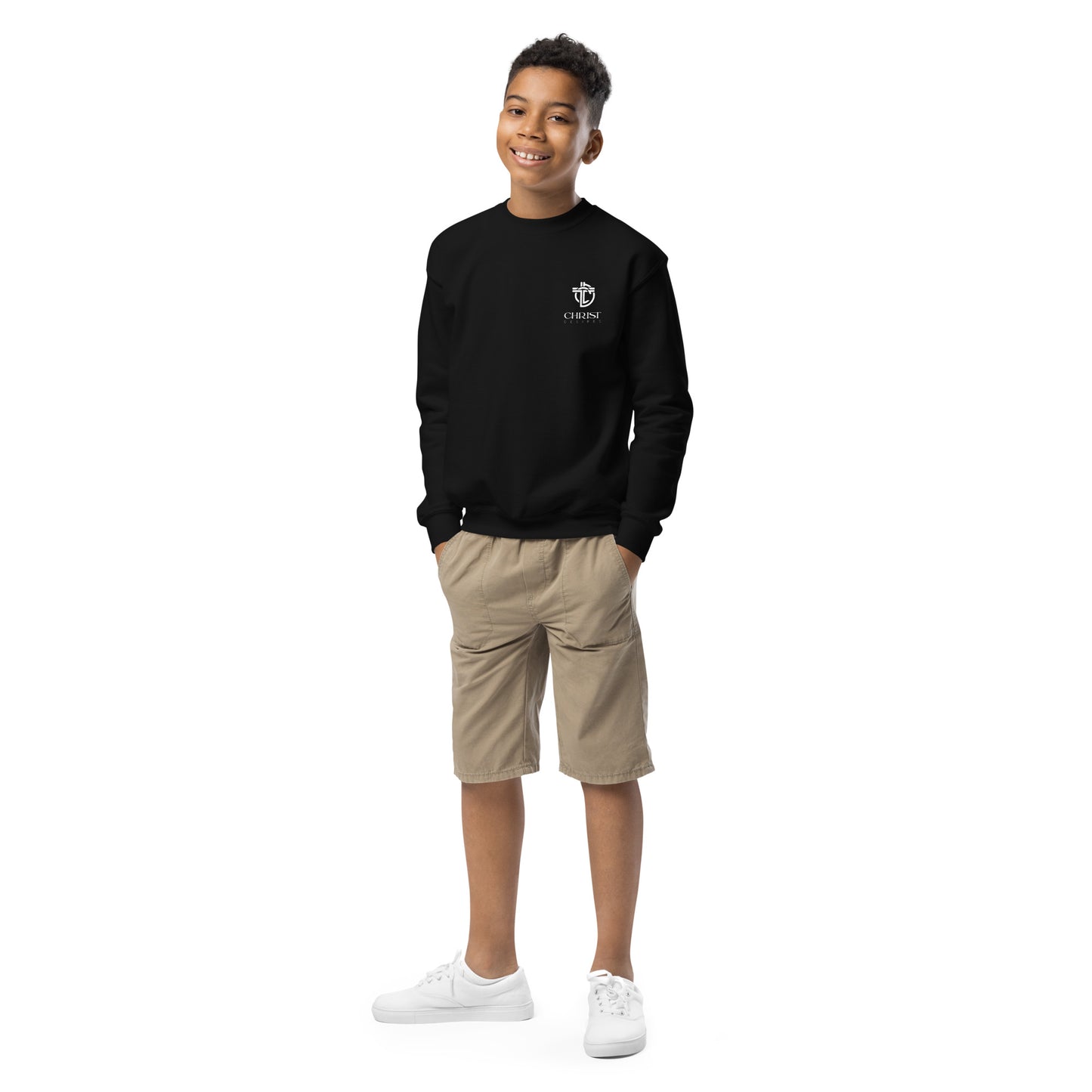 Youth Crewneck Sweatshirt with White Logo