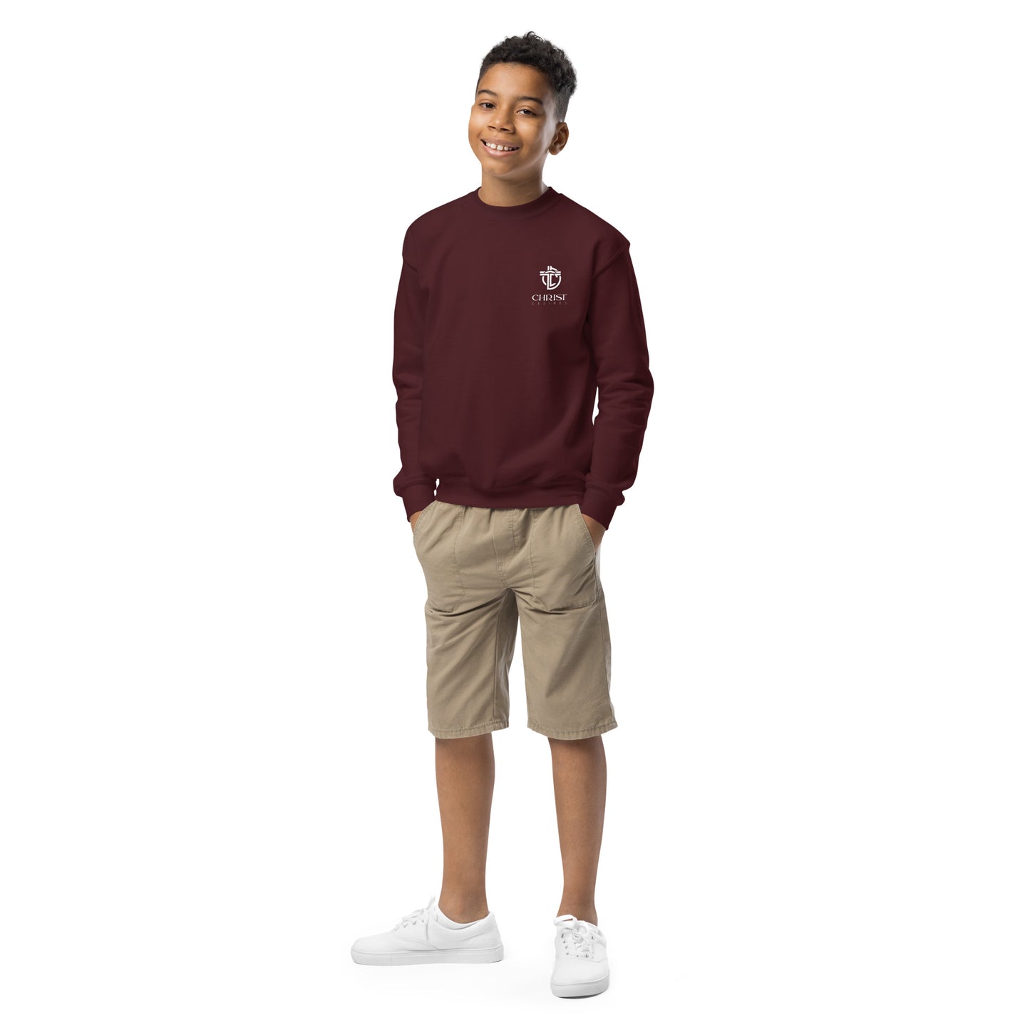 Youth Crewneck Sweatshirt with White Logo