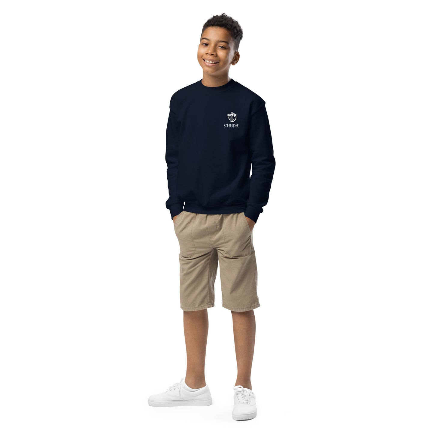 Youth Crewneck Sweatshirt with White Logo